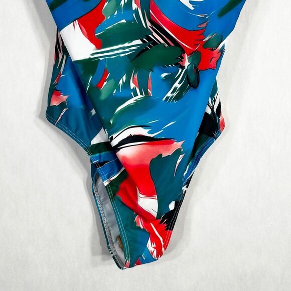 Tropical Swimsuit Size Large Womens One Piece Tie Straps Red Blue Green NWOT 558 - Picture 4 of 9